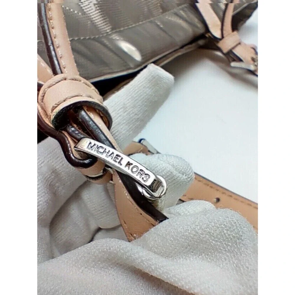 Michael Kors Gray Coated Leather MK Printed Double Handle Tote Bag